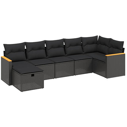 Set Divani da Giardino con Cuscini 7pz Nero Polyrattan | homemem39