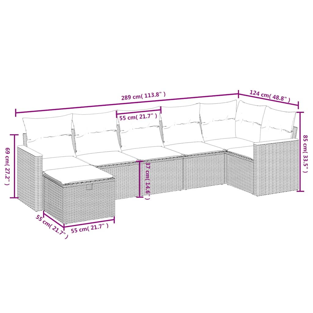 Set Divani da Giardino con Cuscini 7pz Nero Polyrattan | homemem39