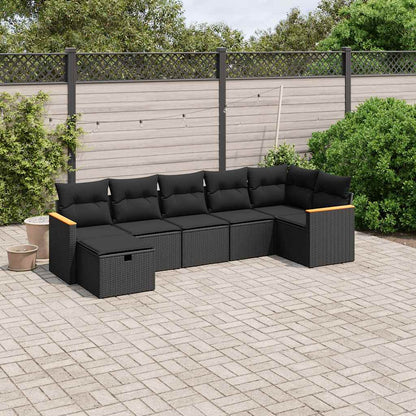 Set Divani da Giardino con Cuscini 7pz Nero Polyrattan | homemem39