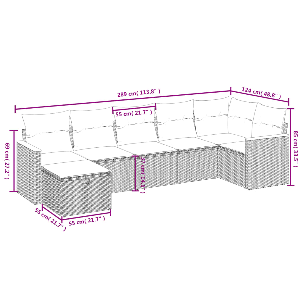 Set Divani da Giardino con Cuscini 7pz Nero Polyrattan - homemem39