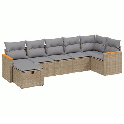 Set Divano da Giardino 7 pz con Cuscini Beige Misto Polyrattan