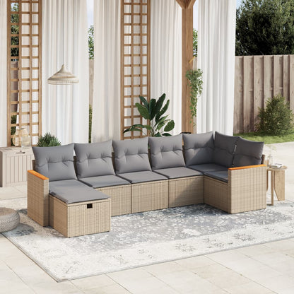 Set Divano da Giardino 7 pz con Cuscini Beige Misto Polyrattan - homemem39