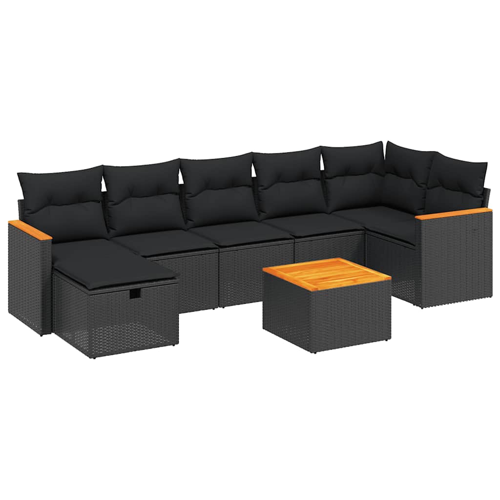 Set Divani da Giardino con Cuscini 8 pz Nero in Polyrattan | homemem39