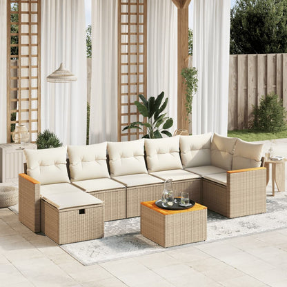 Set Divano da Giardino 8 pz con Cuscini Beige in Polyrattan - homemem39