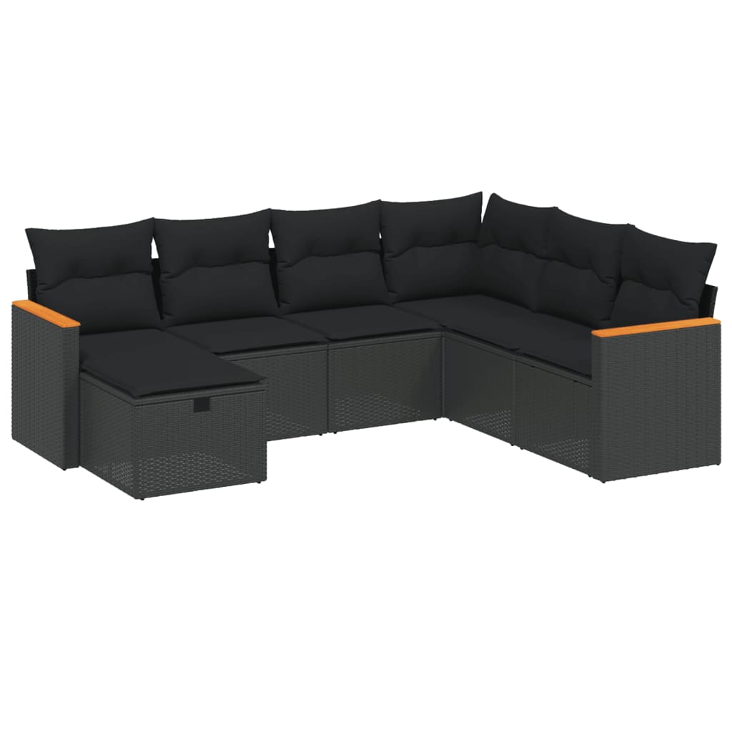 Set Divani da Giardino con Cuscini 7pz Nero Polyrattan | homemem39