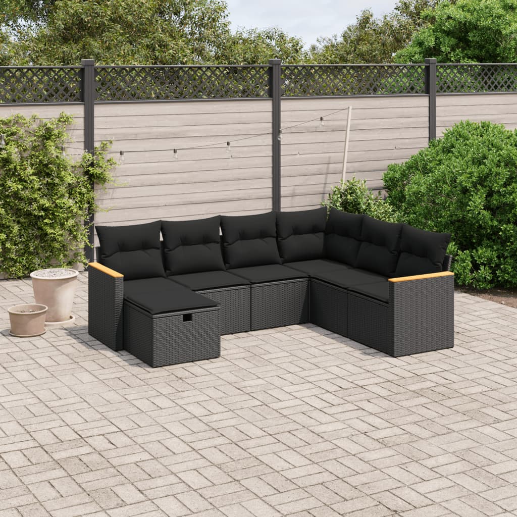 Set Divani da Giardino con Cuscini 7pz Nero Polyrattan | homemem39