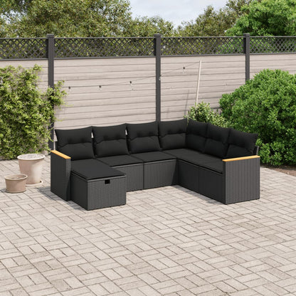 Set Divani da Giardino con Cuscini 7pz Nero Polyrattan | homemem39