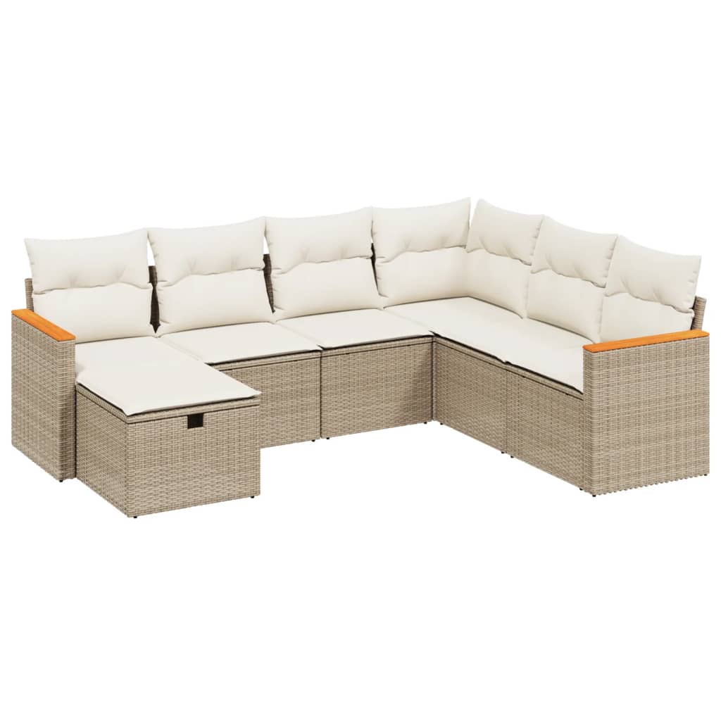Set Divani da Giardino 7 pz con Cuscini Beige in Polyrattan - homemem39