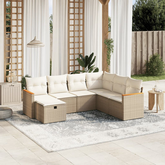 Set Divani da Giardino 7 pz con Cuscini Beige in Polyrattan - homemem39