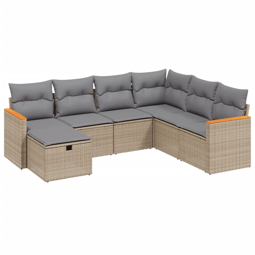 Set Divano da Giardino 7 pz con Cuscini Beige Misto Polyrattan - homemem39