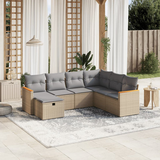 Set Divano da Giardino 7 pz con Cuscini Beige Misto Polyrattan - homemem39