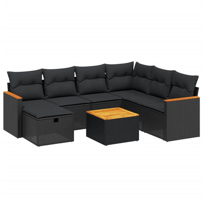 Set Divani da Giardino con Cuscini 8 pz Nero in Polyrattan | homemem39