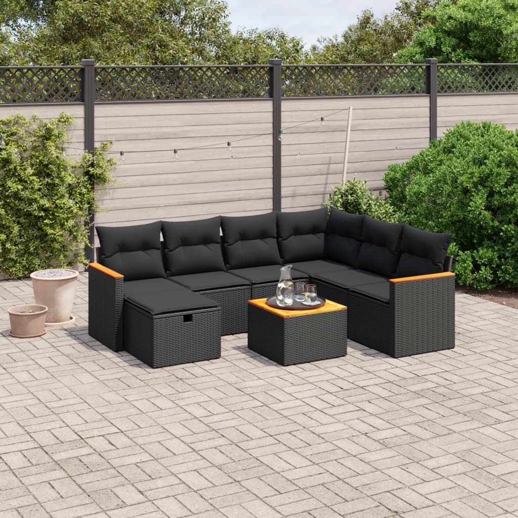 Set Divani da Giardino con Cuscini 8 pz Nero in Polyrattan | homemem39