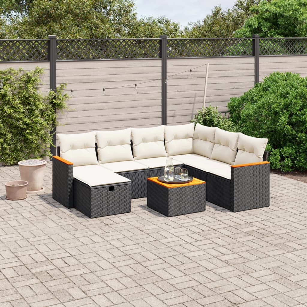 Set Divani da Giardino con Cuscini 8 pz Nero in Polyrattan - homemem39