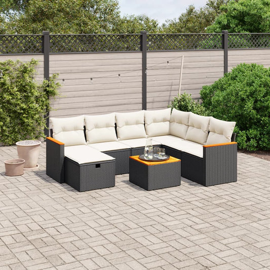 Set Divani da Giardino con Cuscini 8 pz Nero in Polyrattan - homemem39