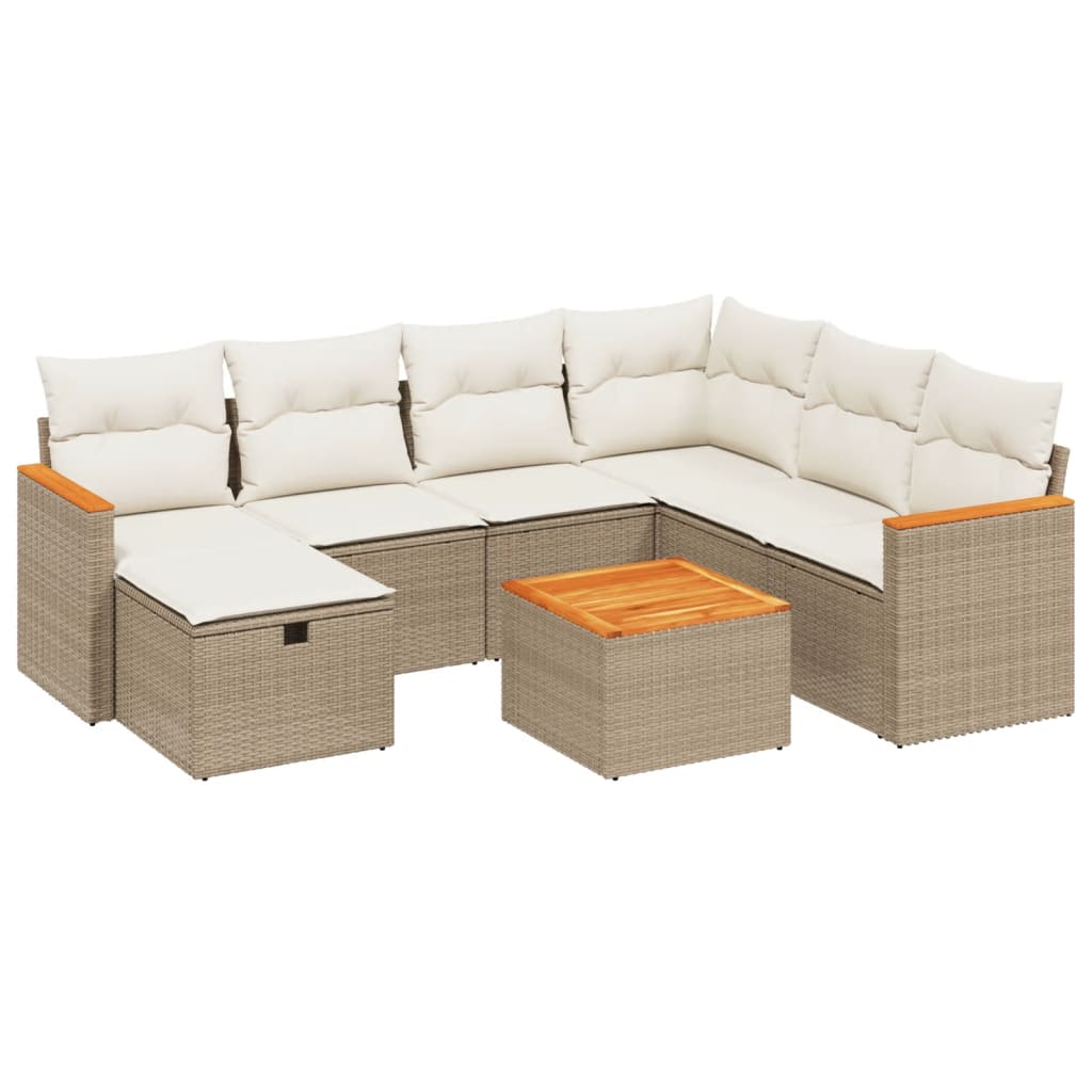 Set Divano da Giardino 8 pz con Cuscini Beige in Polyrattan - homemem39