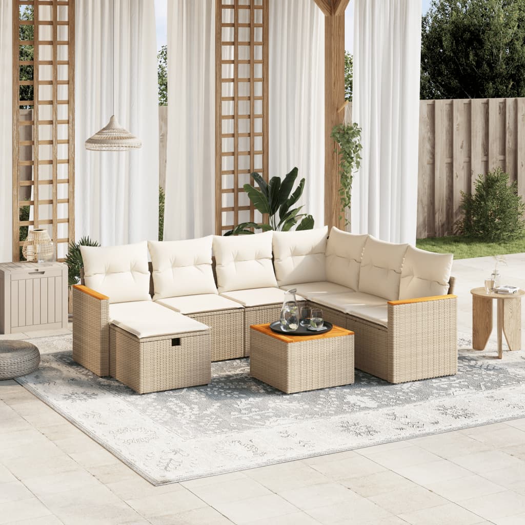 Set Divano da Giardino 8 pz con Cuscini Beige in Polyrattan - homemem39