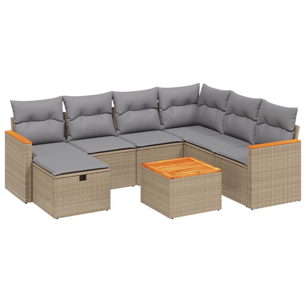 Set Divano da Giardino 8 pz con Cuscini Beige Misto Polyrattan - homemem39