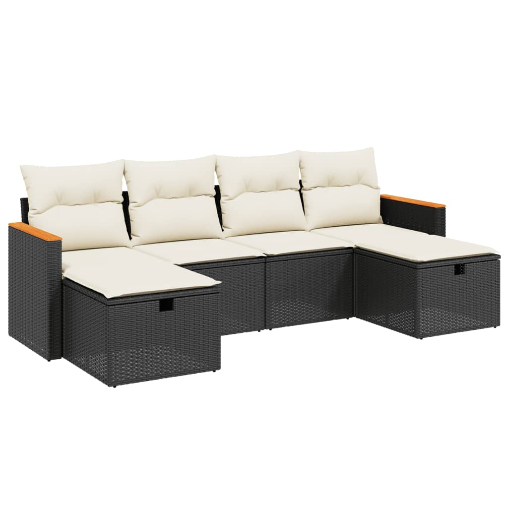 Set Divano da Giardino 6 pz con Cuscini Nero in Polyrattan - homemem39