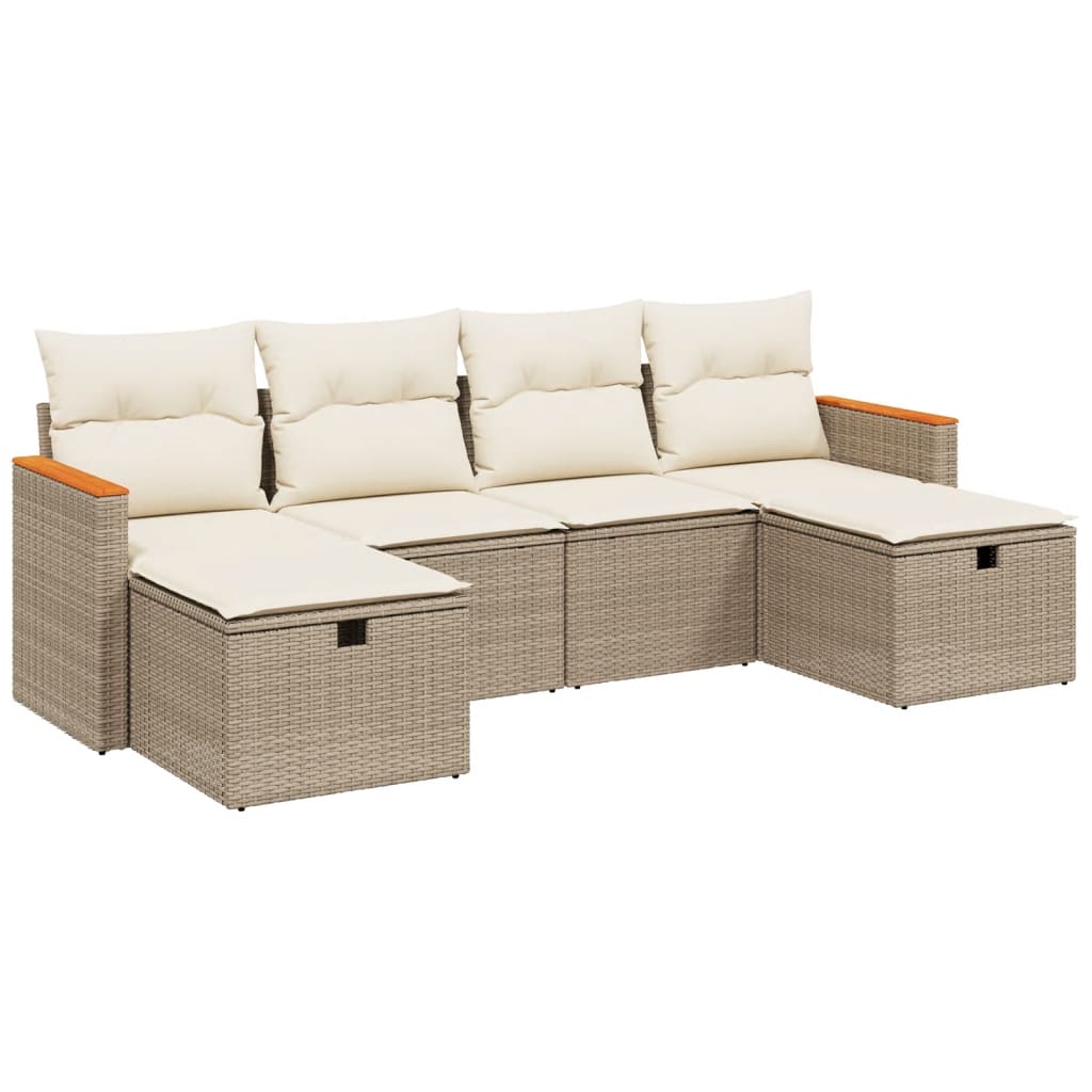Set Divano da Giardino 6 pz con Cuscini Beige in Polyrattan - homemem39