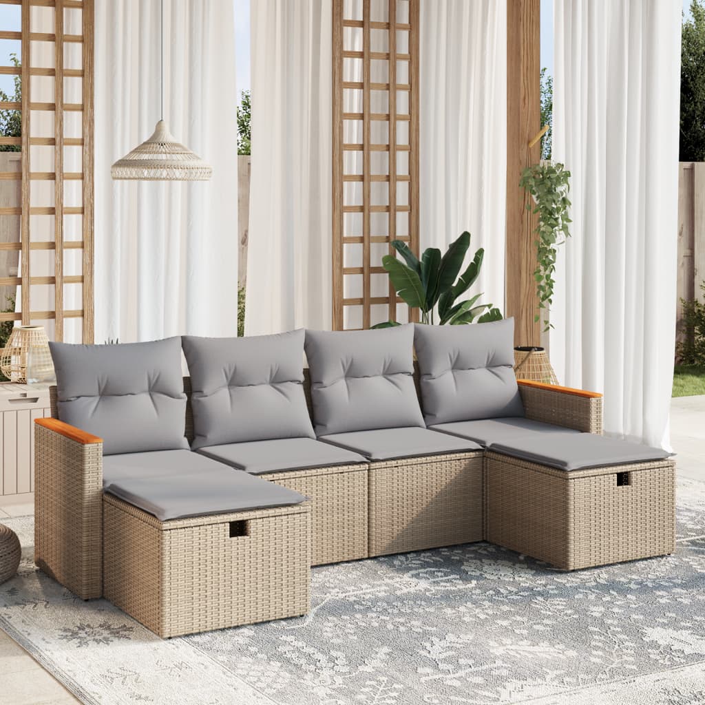 Set Divano da Giardino 6 pz con Cuscini Beige Misto Polyrattan - homemem39
