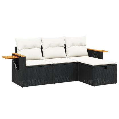 Set Divani da Giardino 4 pz con Cuscini Nero in Polyrattan - homemem39