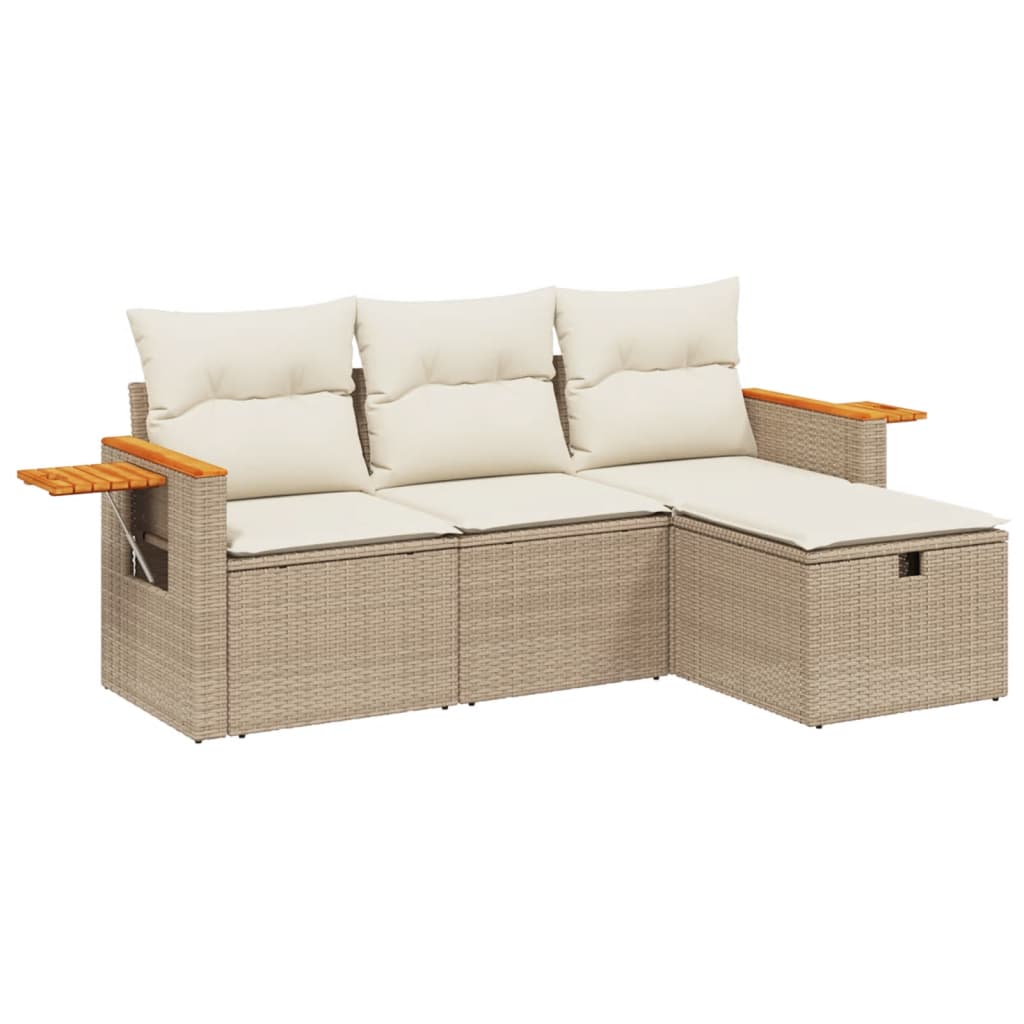 Set Divano da Giardino 4 pz con Cuscini Beige in Polyrattan - homemem39