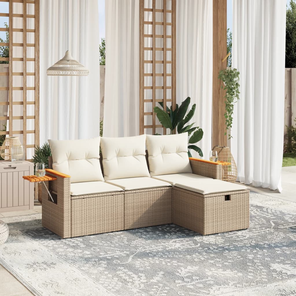 Set Divano da Giardino 4 pz con Cuscini Beige in Polyrattan - homemem39