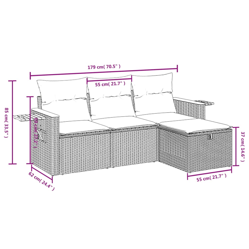 Set Divano da Giardino 4 pz con Cuscini Beige Misto Polyrattan