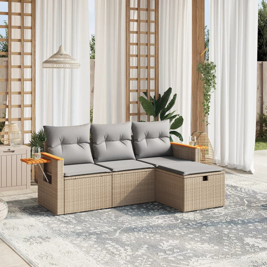 Set Divano da Giardino 4 pz con Cuscini Beige Misto Polyrattan - homemem39