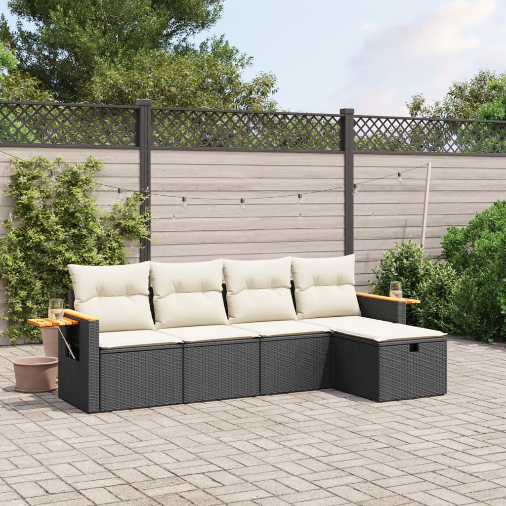 Set Divani da Giardino 5 pz con Cuscini in Polyrattan Nero - homemem39