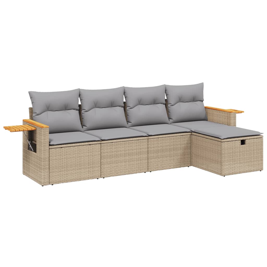 Set Divano da Giardino 5 pz con Cuscini Beige Misto Polyrattan - homemem39