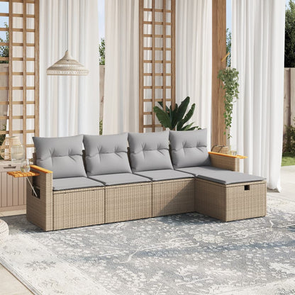 Set Divano da Giardino 5 pz con Cuscini Beige Misto Polyrattan - homemem39