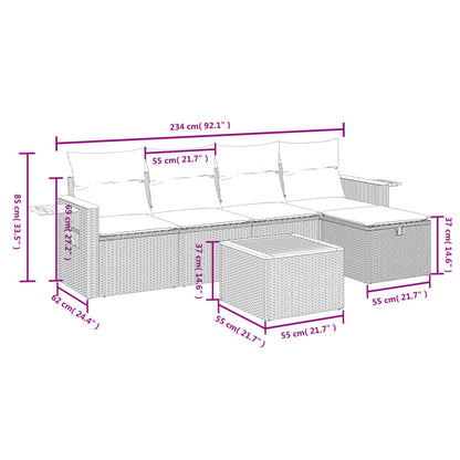 Set Divano da Giardino 6 pz con Cuscini Nero in Polyrattan