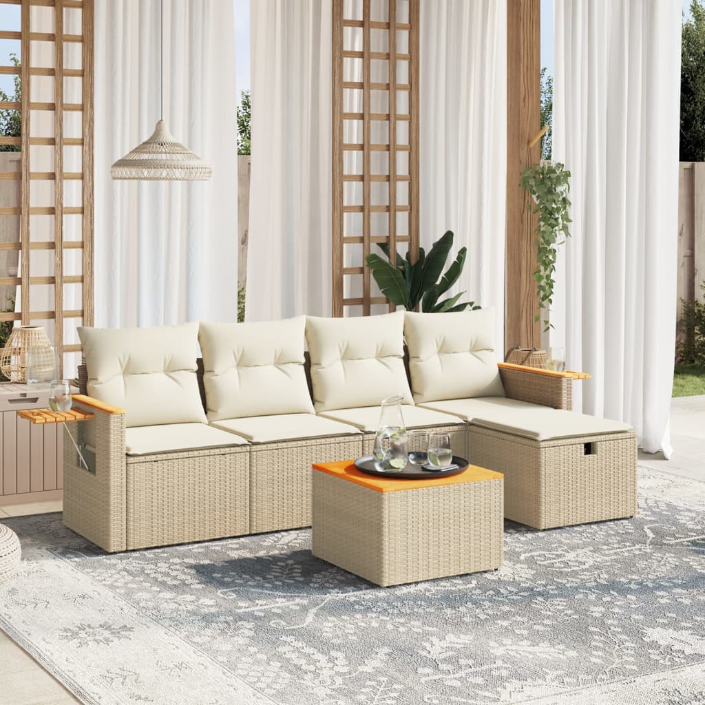 Set Divano da Giardino 6 pz con Cuscini Beige in Polyrattan - homemem39