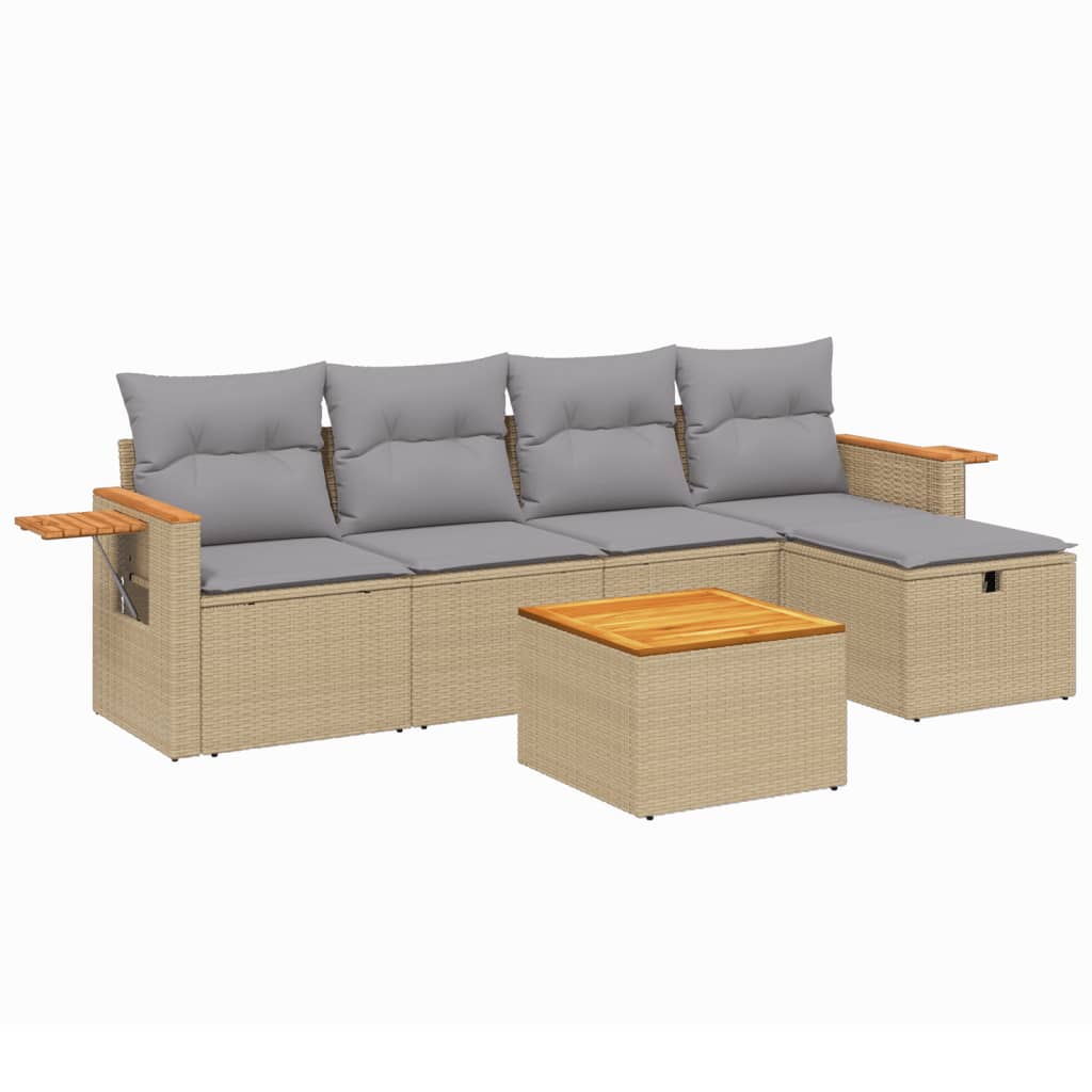 Set Divano da Giardino 6 pz con Cuscini Beige Misto Polyrattan - homemem39