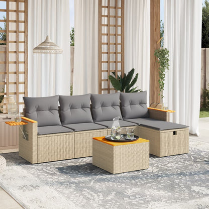 Set Divano da Giardino 6 pz con Cuscini Beige Misto Polyrattan - homemem39