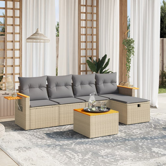 Set Divano da Giardino 6 pz con Cuscini Beige Misto Polyrattan - homemem39