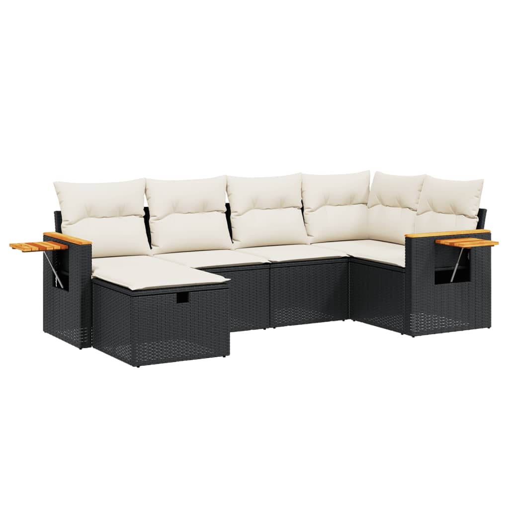 Set Divano da Giardino 6 pz con Cuscini Nero in Polyrattan - homemem39