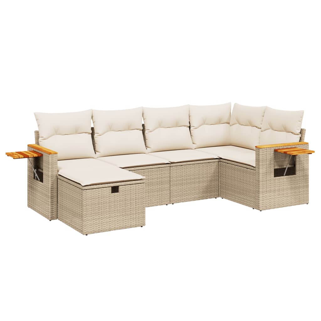 Set Divano da Giardino 6 pz con Cuscini Beige in Polyrattan - homemem39