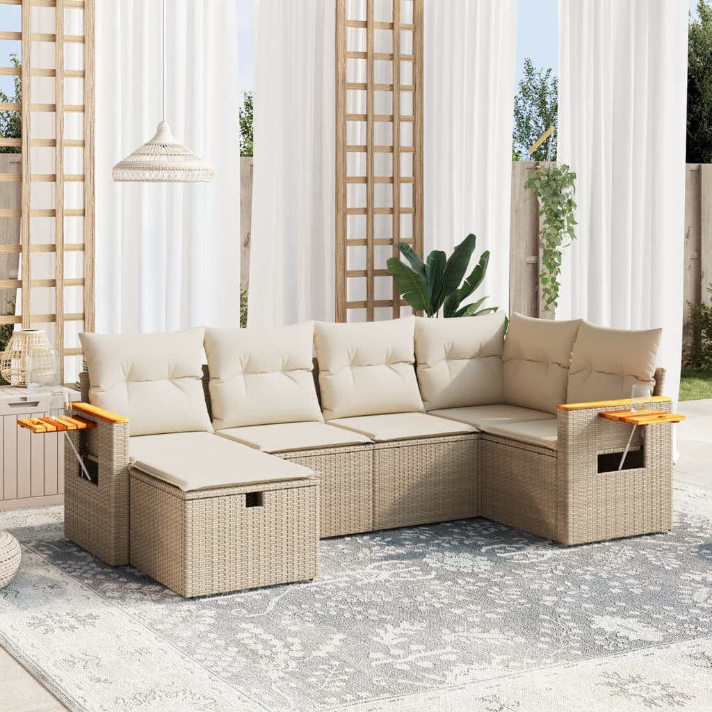 Set Divano da Giardino 6 pz con Cuscini Beige in Polyrattan - homemem39