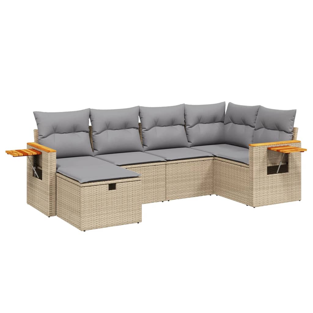 Set Divano da Giardino 6 pz con Cuscini Beige Misto Polyrattan - homemem39