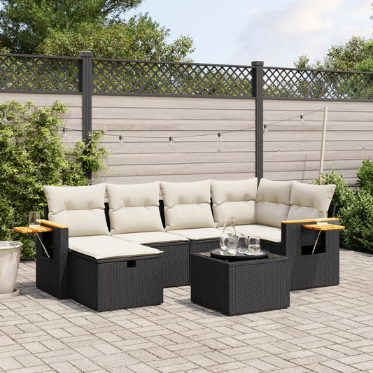 Set Divani da Giardino con Cuscini 7pz Nero Polyrattan - homemem39