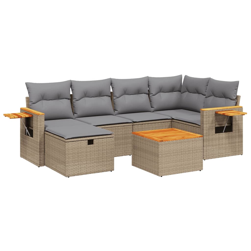 Set Divano da Giardino 7 pz con Cuscini Beige Misto Polyrattan - homemem39