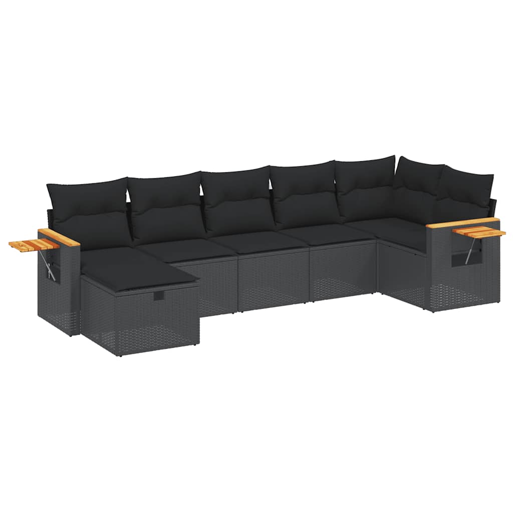 Set Divani da Giardino con Cuscini 7pz Nero Polyrattan | homemem39