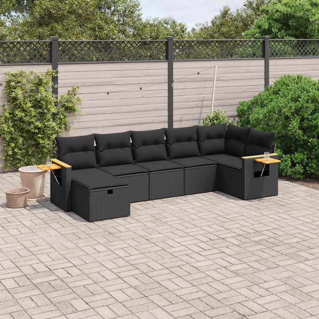 Set Divani da Giardino con Cuscini 7pz Nero Polyrattan | homemem39