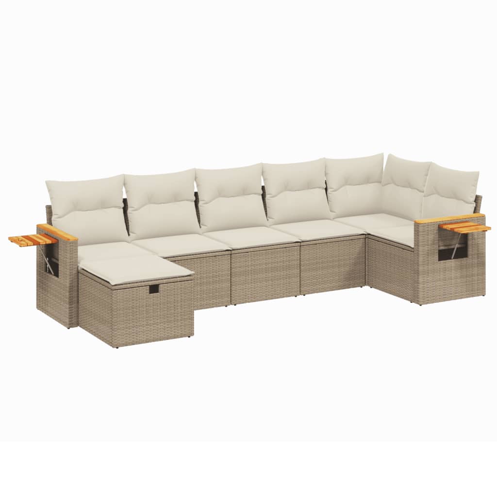 Set Divani da Giardino 7 pz con Cuscini Beige in Polyrattan - homemem39