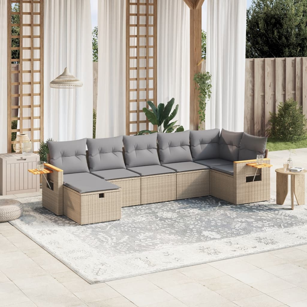 Set Divano da Giardino 7 pz con Cuscini Beige Misto Polyrattan - homemem39