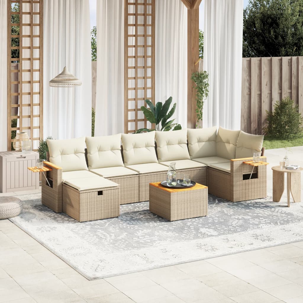 Set Divano da Giardino 8 pz con Cuscini Beige in Polyrattan - homemem39