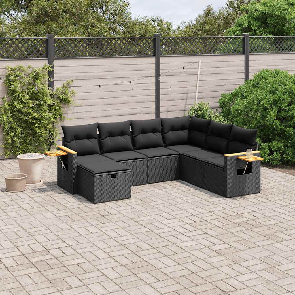 Set Divani da Giardino con Cuscini 7pz Nero Polyrattan | homemem39